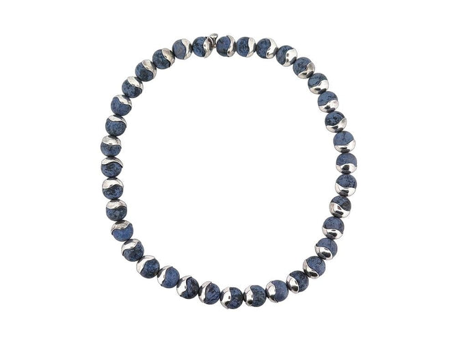 Collier vintage collier HERMES perles de jaspe bleu et argent massif 39cm 58 Facettes 256014