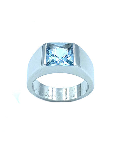 Bague Cartier Collection Tank, bague or gris 18K et aigue-marine 58 Facettes