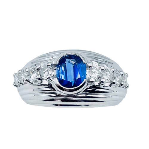 Bague Bague or gris Saphir de Ceylan et Diamants 58 Facettes