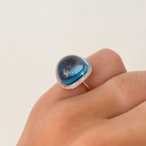 Bague 51 Bague Topaze bleue Diamants 58 Facettes