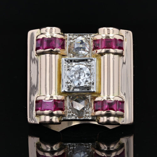 Bague 62 Bague tank géométrique diamants et rubis 58 Facettes 22-093