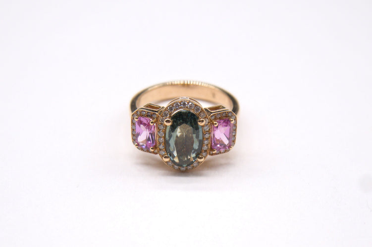 Bague Bague Cocktail Saphir Vert Diamants Saphirs Roses 58 Facettes