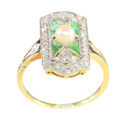 Bague 52 Design déco intemporel : bague diamant, émeraude et perle 58 Facettes 23251-0359