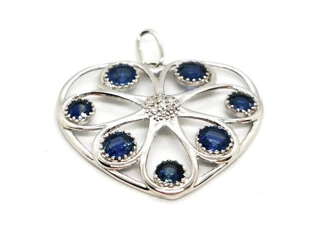 Collier Pendentif Coeur Or blanc Saphir 58 Facettes 1599641CN