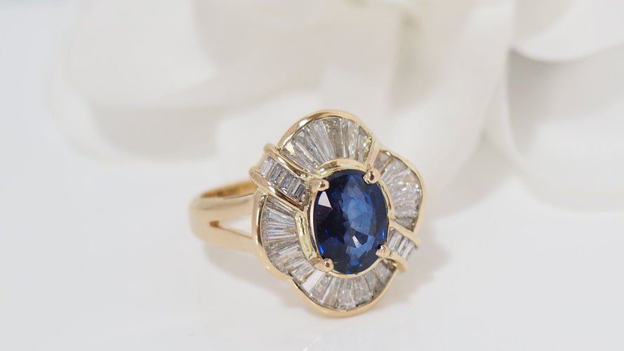 Bague 54 Bague Jupe Or Jaune Saphir Ovale Diamants 58 Facettes 31736