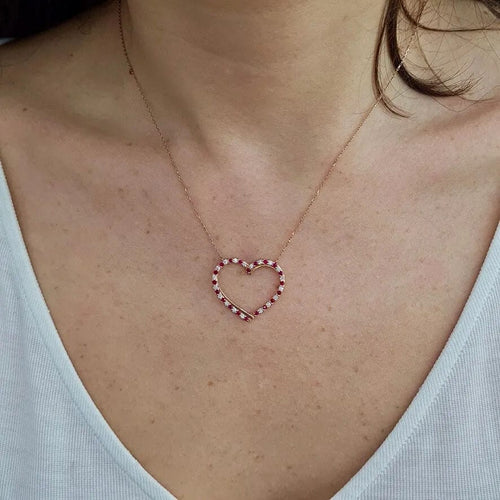 Collier Collier cœur en Or rose, rubis & diamants 58 Facettes