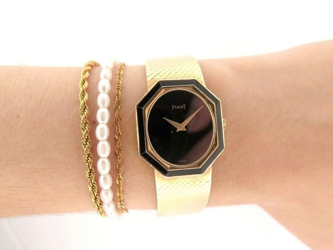Montre vintage montre PIAGET octogonal onyx 26mm or jaune 18k mecanique 58 Facettes 254507