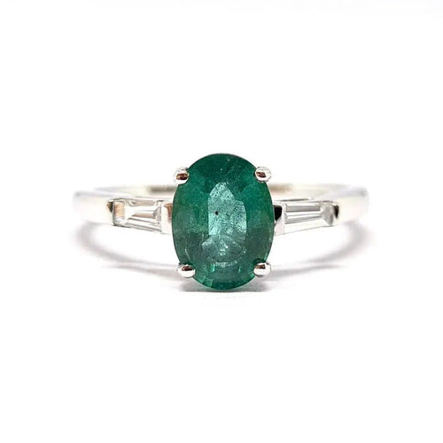 Bague 54 Solitaire Emeraude & Diamants 58 Facettes