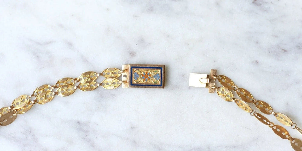 Collier Collier chaîne double or et fermoir émaillé 58 Facettes