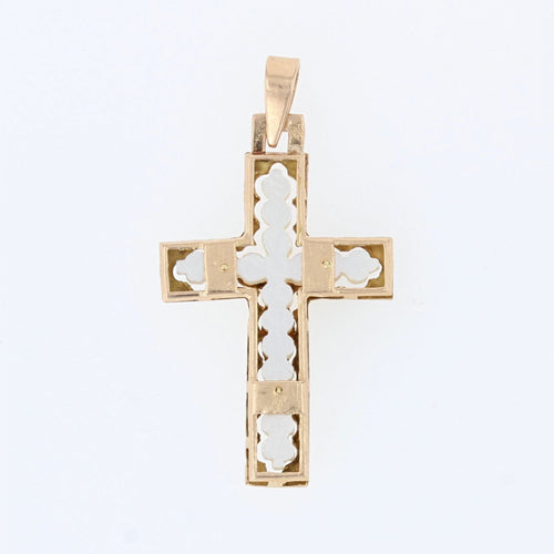Pendentif Croix du Christ or jaune et nacre 58 Facettes 19-498C