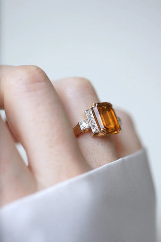 Bague 53.5 Bague cocktail Or rose Platine Citrine Diamants 58 Facettes