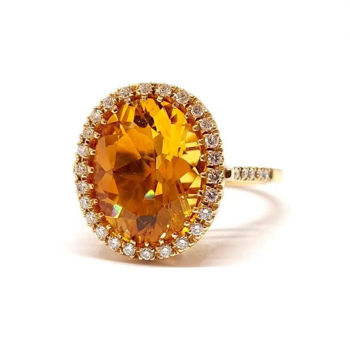 Bague Bague cocktail citrine ovale diamants or jaune 58 Facettes