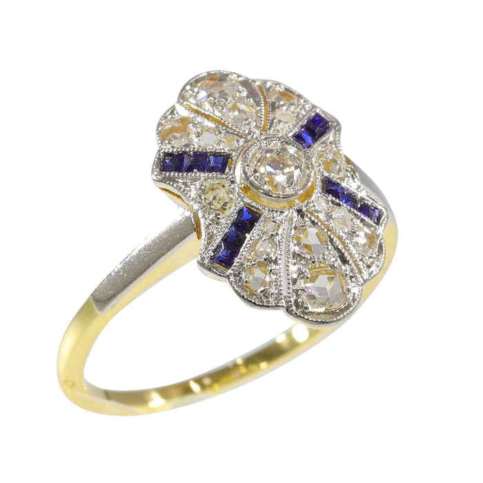 Bague 55 Bague de fiançailles Art Déco Diamant Saphir 58 Facettes 23263-0558