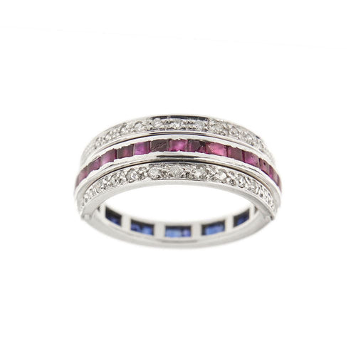 Bague 55 Bague Art Déco avec saphirs, rubis et diamants 58 Facettes 28944