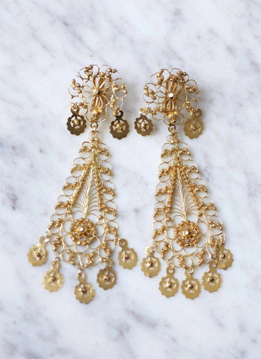 Boucles d'oreilles gouttes pendantes orientales en or jaune filigrané, vintage 58 Facettes