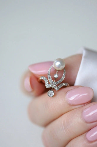 Bague Bague Duchesse diamants et perle 58 Facettes