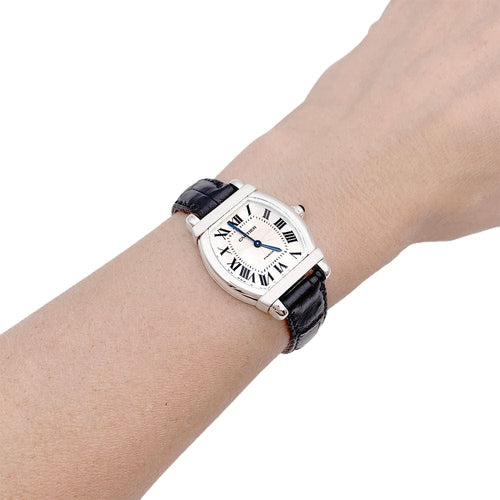 Montre Montre Cartier, "Tortue Chinoise", platine, or blanc, cuir. 58 Facettes 32591