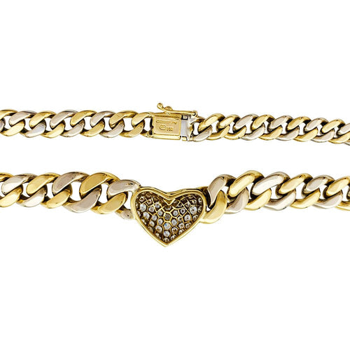 Collier Collier maille gourmette, coeur pavé diamants. 58 Facettes 30973