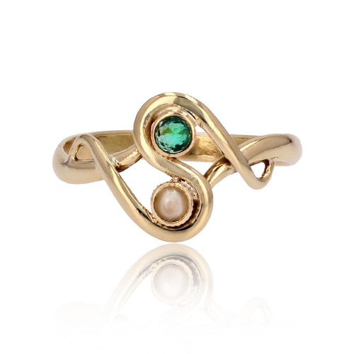 Bague 52 Bague toi et moi émeraude perle ancienne 58 Facettes 15-031