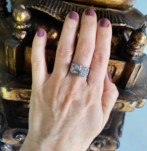 Bague 55 Bague Art Déco Platine Et Diamants 58 Facettes 551