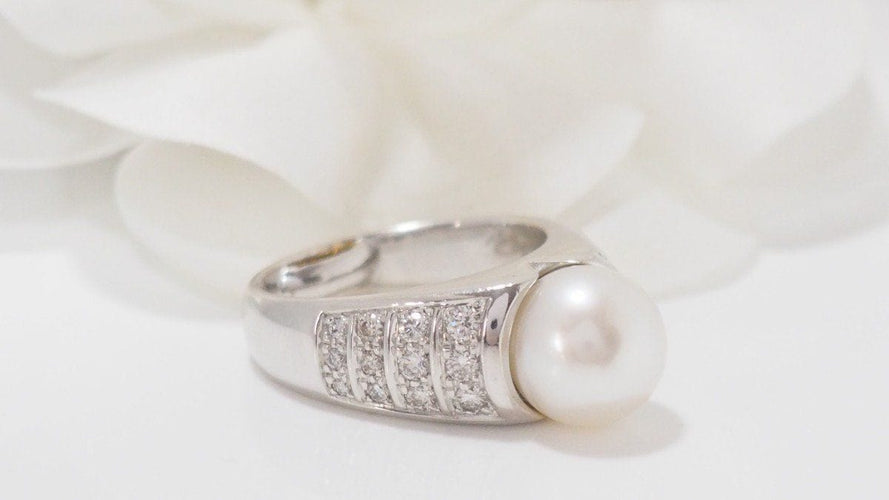 Bague 54 Bague en Or Blanc, Perle & Diamants 58 Facettes 30831