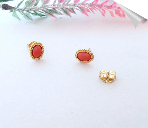Bague 53 Parure Bague + Boucles d'oreilles, en or, Corail en cabochon 58 Facettes AA 1549