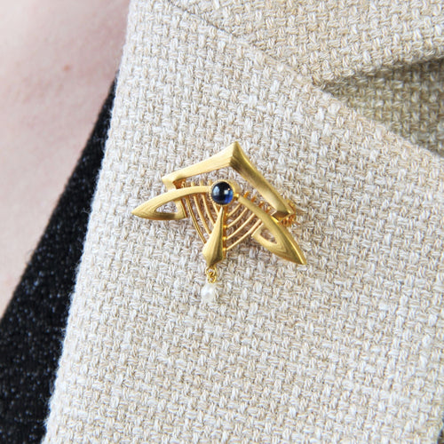 Broche Broche motifs géométriques ajourés saphir et perle baroque 58 Facettes 22-611