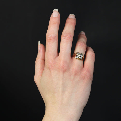 Bague 53 Bague vintage plumes et trèfle or rose 58 Facettes CV106