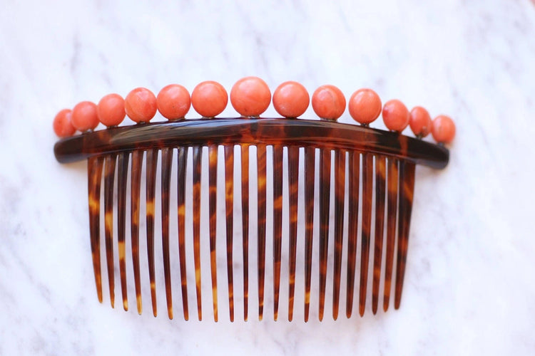 Accessoire Peigne à cheveux ancien, diadème de mariage, écaille de tortue et corail 58 Facettes