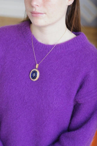 Pendentif Médaillon ouvrant Or jaune Argent Email Diamants Perles 58 Facettes