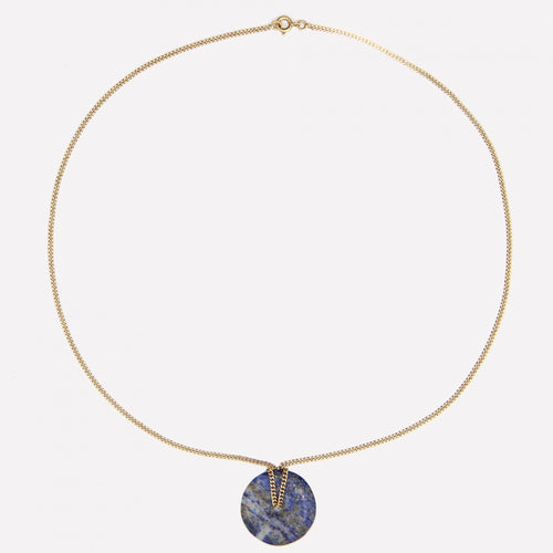 Collier Chaine en or et son disque de lapis lazuli 58 Facettes 08-024