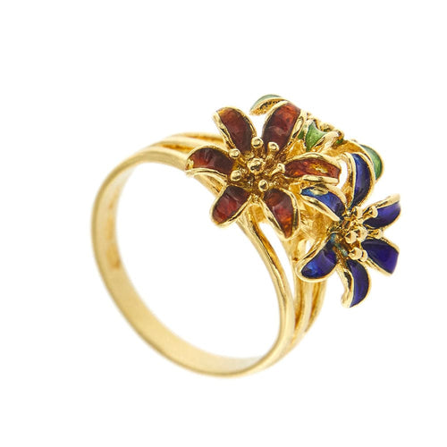 Bague 49 Bague fleurs émaillées 58 Facettes 32423