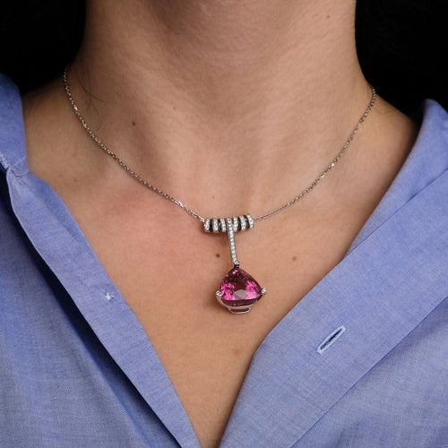 Collier Collier Or Gris Tourmaline Rose 58 Facettes