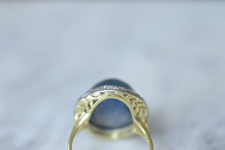 Bague Bague cabochon de saphir étoilé, entourage diamants 58 Facettes