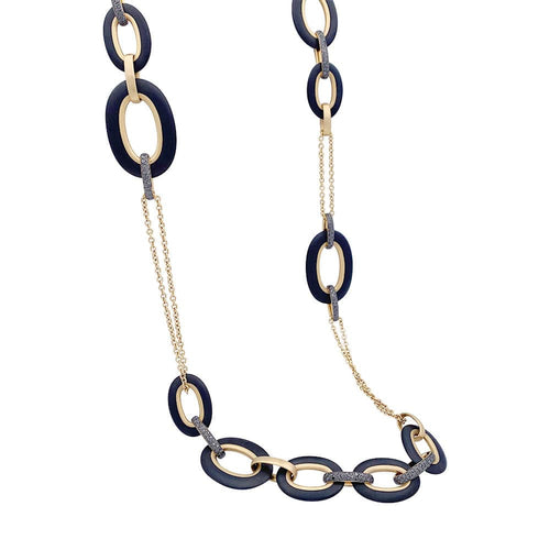 Collier Sautoir Pomellato "Victoria" or rose, diamants noirs, jais. 58 Facettes 33419