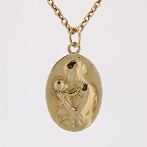 Pendentif Médaille or jaune Vierge à l'enfant signée Dropsy 58 Facettes CVP102