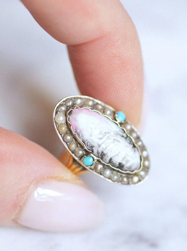 Bague Bague ancienne en or et argent, miniature sur porcelaine 58 Facettes