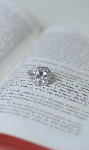 Bague Bague Art Déco hexagonale aigue-marine diamants 58 Facettes