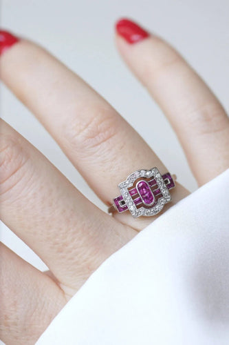 Bague Bague Art Deco diamants et rubis calibrés 58 Facettes