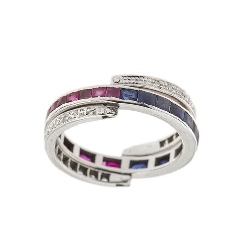 Bague 55 Bague Art Déco avec saphirs, rubis et diamants 58 Facettes 28944