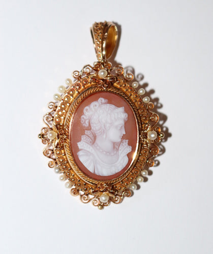 Broche Broche-Pendentif XIXe camée et perles 58 Facettes 459.1