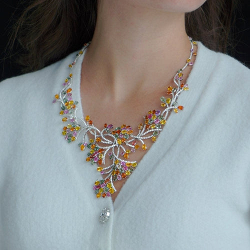 Collier Collier or blanc diamants saphirs 58 Facettes 63700024