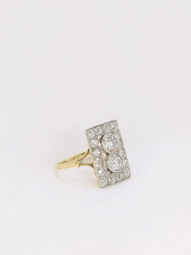 Bague 52 Bague plaque Art-Déco Or jaune Platine Diamants 58 Facettes J148