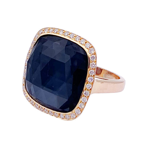 Bague 56 Bague or rose, hématite, quartz, diamants. 58 Facettes 32894