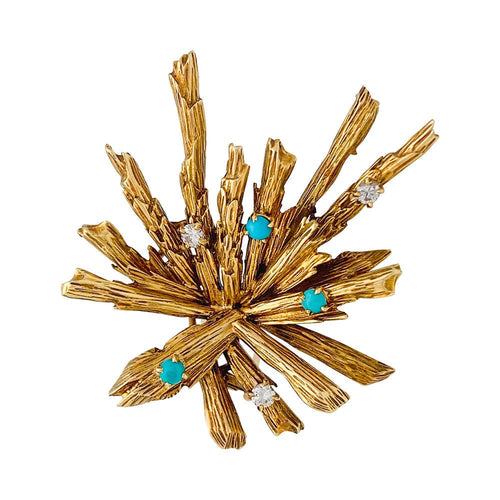 Broche Broche Chaumet en or jaune, diamants et turquoises. 58 Facettes 31240