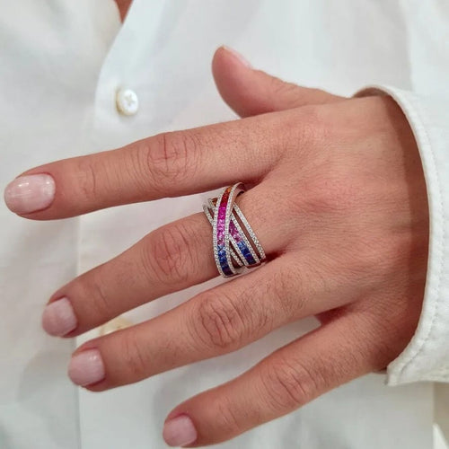 Bague 54 Bague saphirs multicolores diamants or blanc 58 Facettes