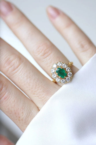 Bague Bague marguerite vintage émeraude et diamants 58 Facettes