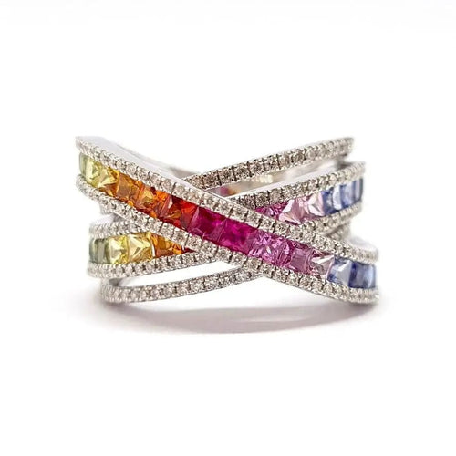 Bague 54 Bague saphirs multicolores diamants or blanc 58 Facettes