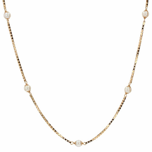 Collier Chaine en or maille cube et perles de culture 58 Facettes 22-301