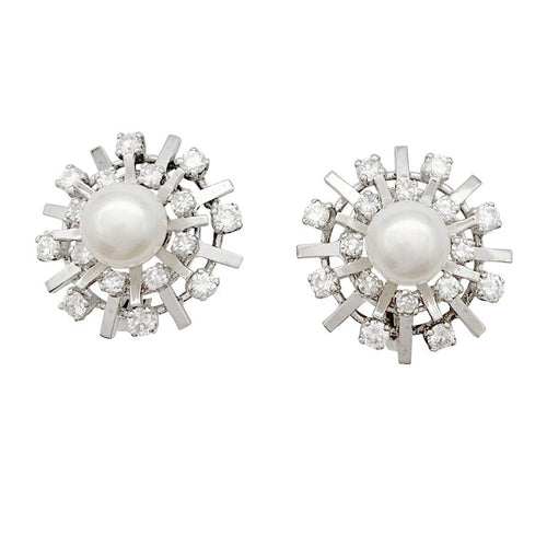 Boucles d'oreilles Boucles d'oreilles vintage or blanc, diamants, perles. 58 Facettes 32120